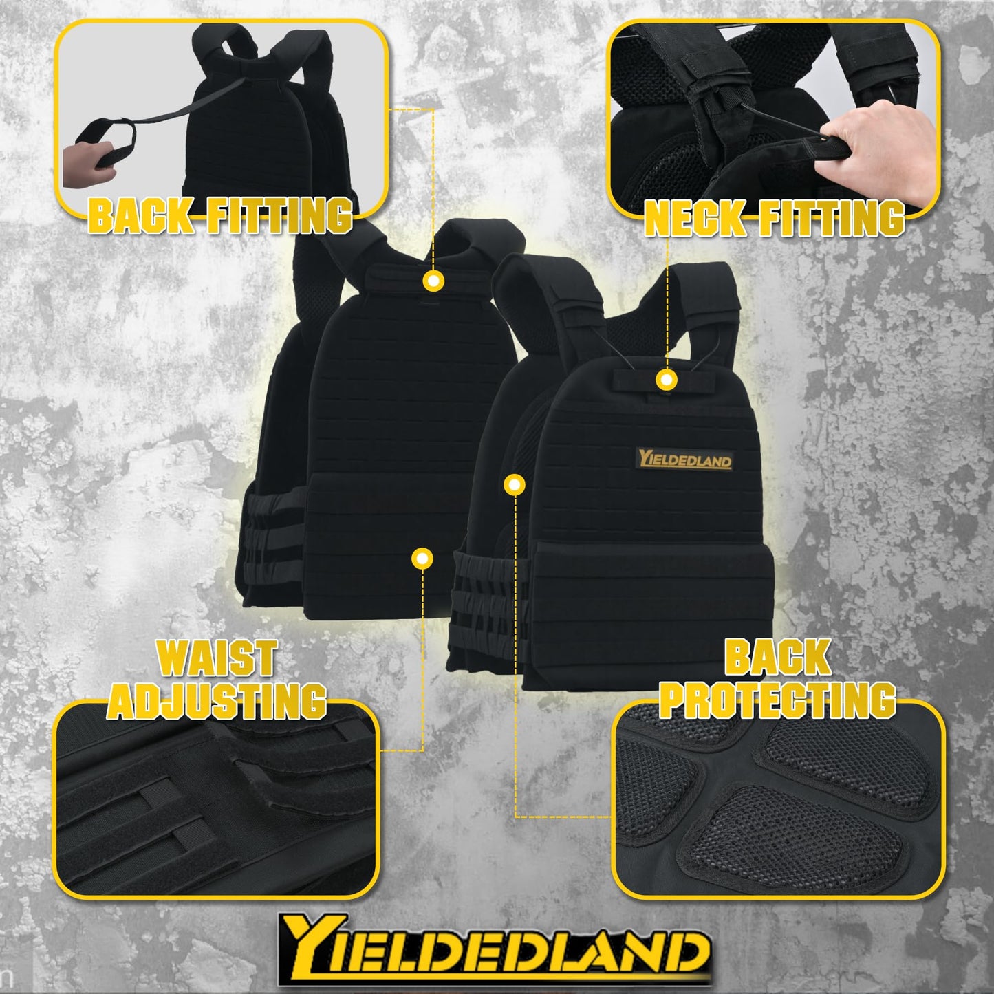 YIELDEDLAND 15lb/21lb Weighted Vest for Men and Women with Weight Vest Plates, Weight Vest for Strength and Endurance Training, Workouts, Running, Walking (Black, 5.75LB Plate)