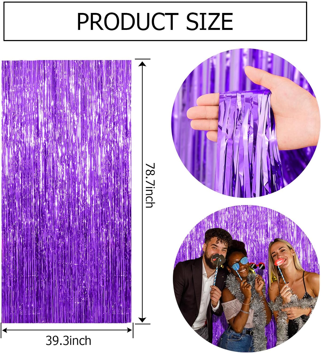 Purple Backdrop Tinsel Streamers - 20 Pack Foil Fringe Curtains for Halloween, Birthdays & Parties