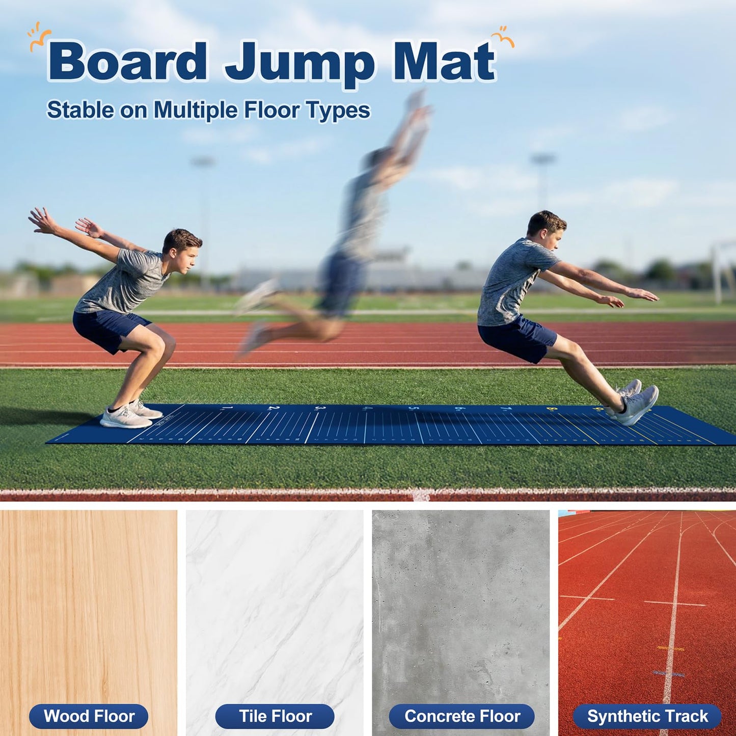 Standing Broad Jump Mat, Long Jump Training Mat with Clear Measurement Marks, Non Slip Broadjump Mat for Home, Gym and School PE