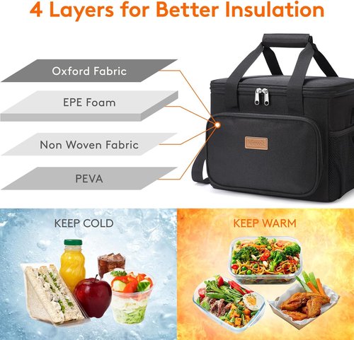 Lifewit Insulated Lunch Bag - Large Soft Cooler Tote for Adults | Black 24-Can Capacity (15L)