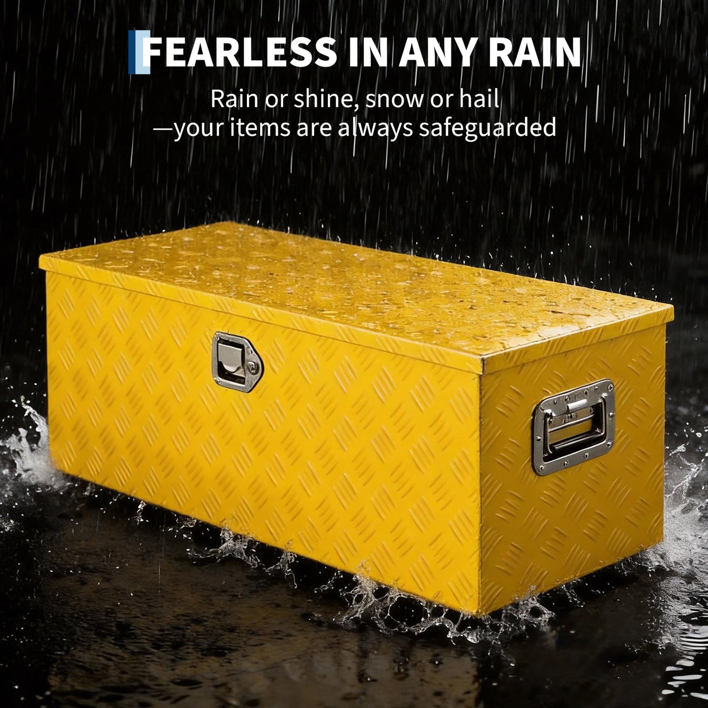 IDEALHOUSE Heavy Duty Aluminum Truck Bed Tool Box, 36x15x15 in - Lockable, Weatherproof Storage Chest with Gas Strut Lid, Organizer Tray, Side Handles, for Pickup, Trailer, RV - Five-Striped Yellow