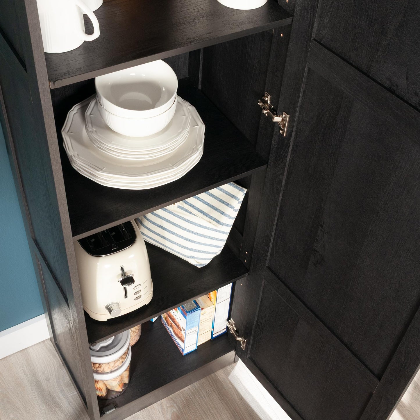 Sauder Miscellaneous Tall Storage Cabinet, Kitchen Pantry, Single Door with Adjustable Shelves, Raven Oak Finish