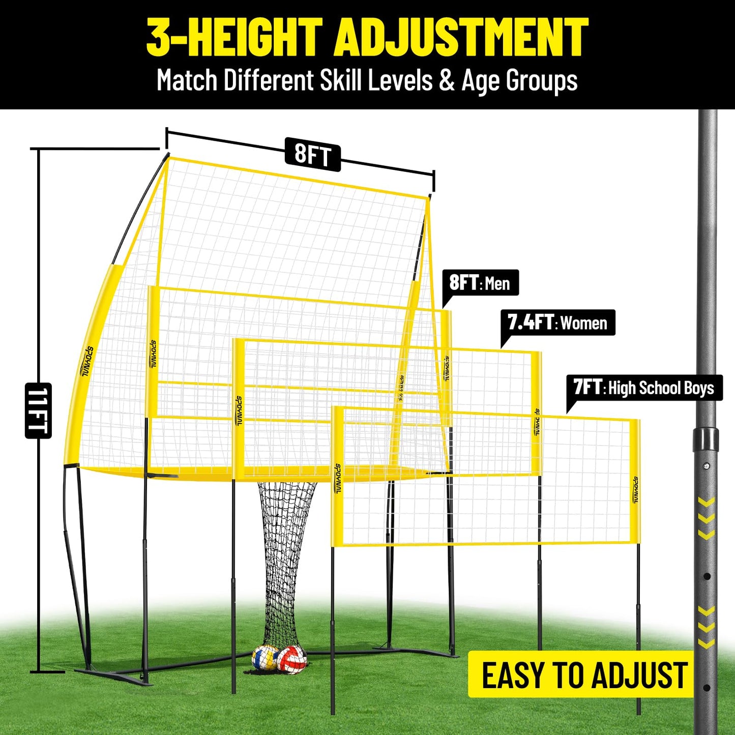 Volleyball Training Equipment, Adjustable Height Volleyball Net for Backyard Training - Portable Outdoor Volleyball Set with Durable Net & Tool-Free Setup for Serving, Hitting, and Spiking Practice