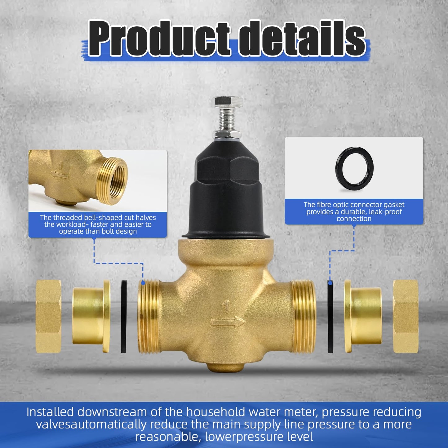 1" NR3XLDU Water Pressure Reducing Valve, 1" NR3XL with Double Union FNPT Connection，for Home & Commercial UseRegulator for Home, Built-in Strainer, 1-NR3XLDU Adjustable 15–75 PSI