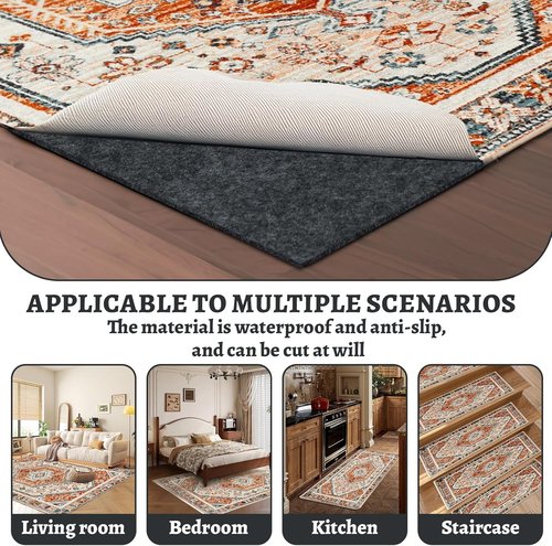 100% Waterproof Rug Pad by [Brand Name] - Non-Slip 8x10 ft Carpet Pad for All Floors | Secure & Soft