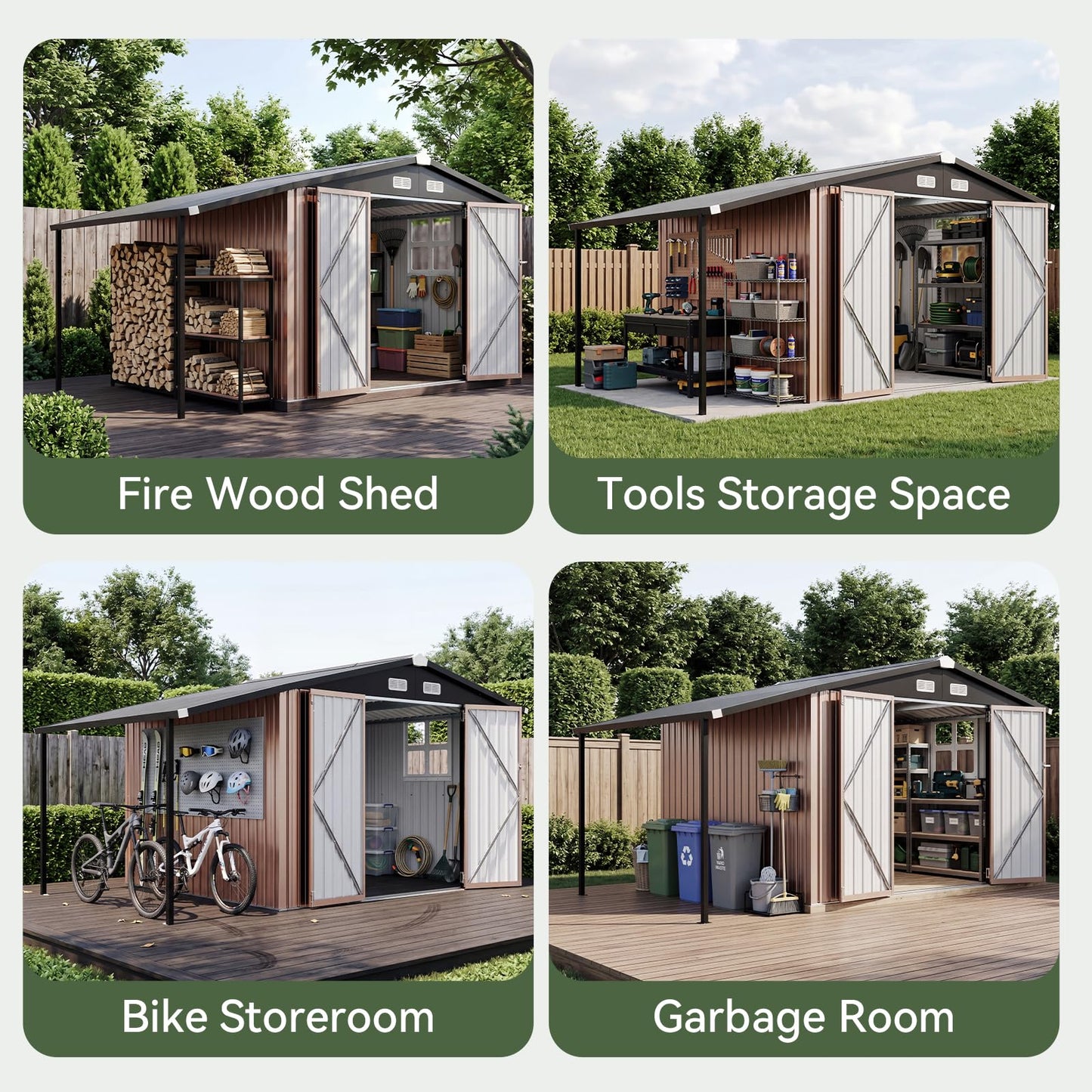 Aoxun 6x10 FT Outdoor Storage Shed Metal Lean to Sheds with Gazebo,Open Firewood Storage,Garden Shed with Lockable Doors,Sloped Roof,Windows, 2 in 1 Large Tool Shed for Patio, Backyard, Lawn