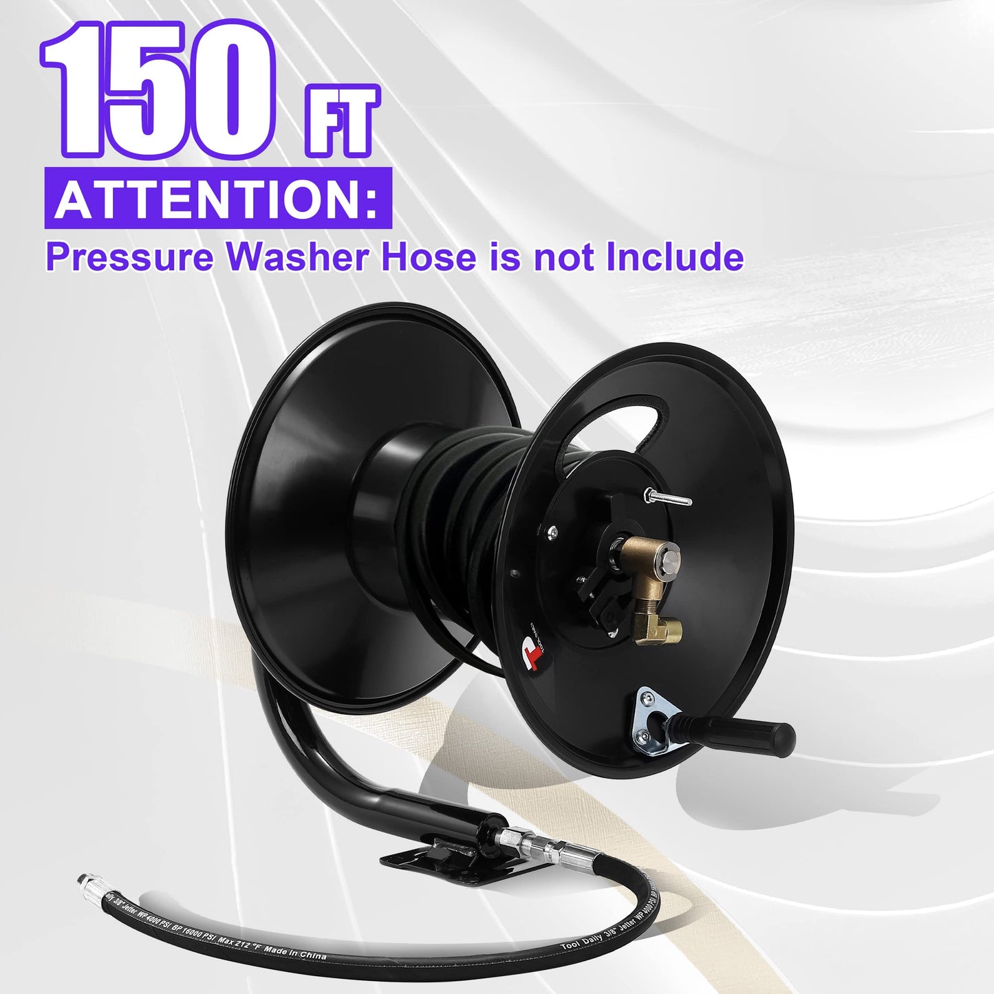 Tool Daily Pressure Washer Hose Reel, 150 FT Heavy Duty Steel Hose Reel for Power Washer, 3/8" Hose Reel Hand Crank, 4000 PSI
