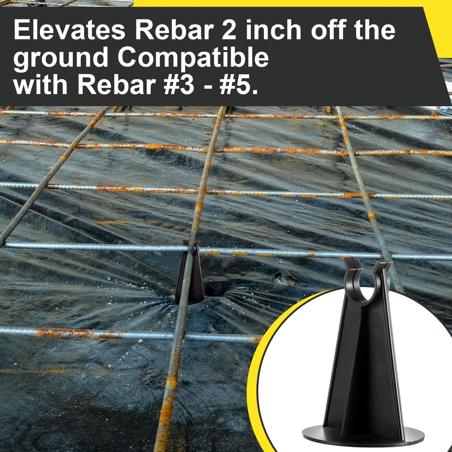 Innconee 200 Pcs 2-1/4 Inch Length x 1.97 Diameter for Plastic Rebar Chair #3 to #5 Black Heavy Construction Concrete Tool