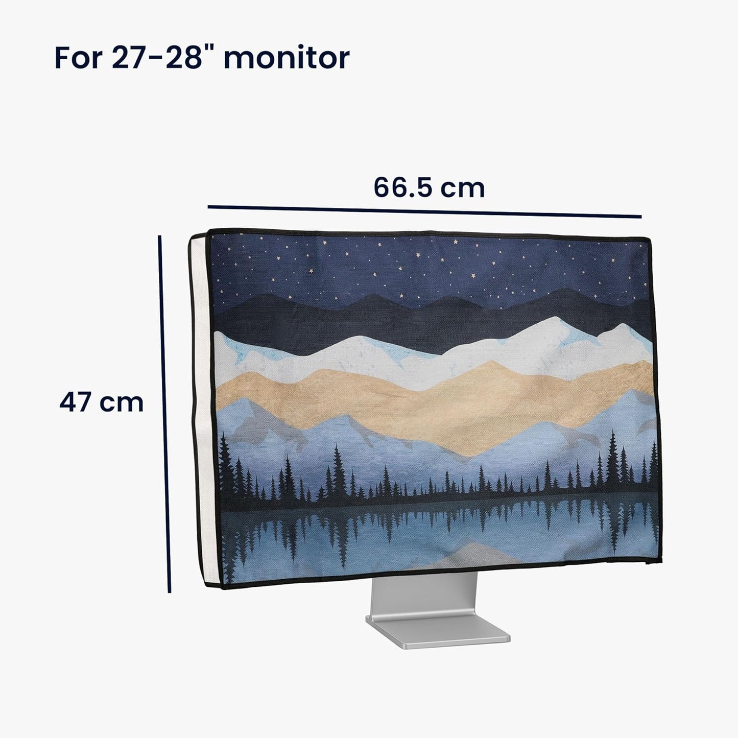 27-28" kwmobile Dust Cover for Monitor - Linen Monitor Protector with Design - Starry Night Lake White/Light Brown/Dark