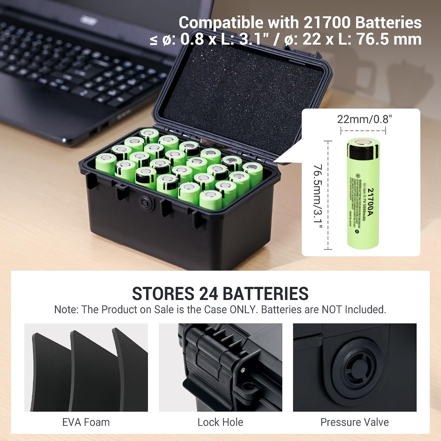 KIWIFOTOS 24 21700/20700 IP67 Slots Battery Storage Case Waterproof Hard Case Batteries Caddy Organizer Holder