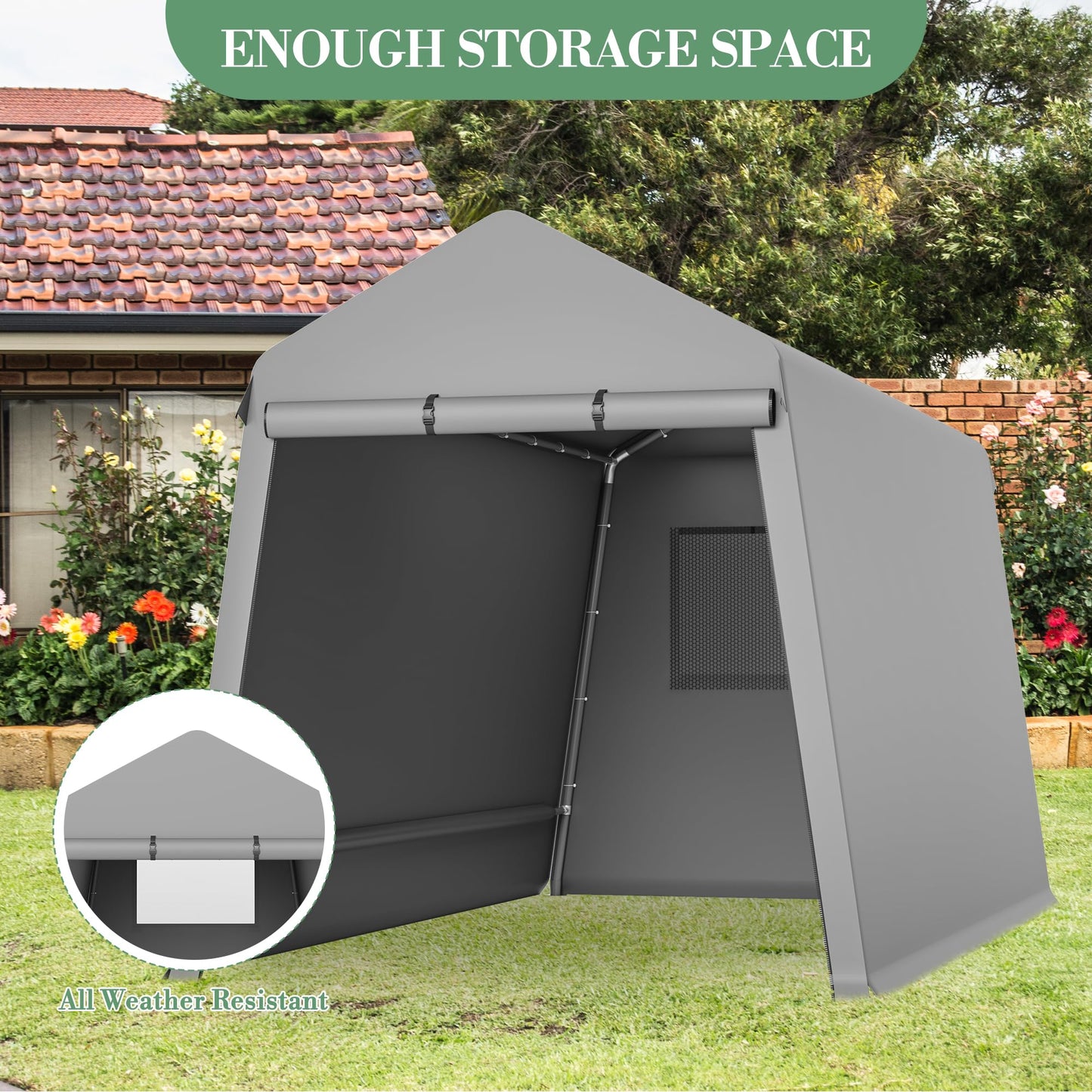 6x8 FT Heavy-Duty Portable Garage, Outdoor Storage Shelter Shed with Zipper Doors - Waterproof UV Resistant Carport Tent for Motorcycle, ATV, Lawn Equipment,Grey
