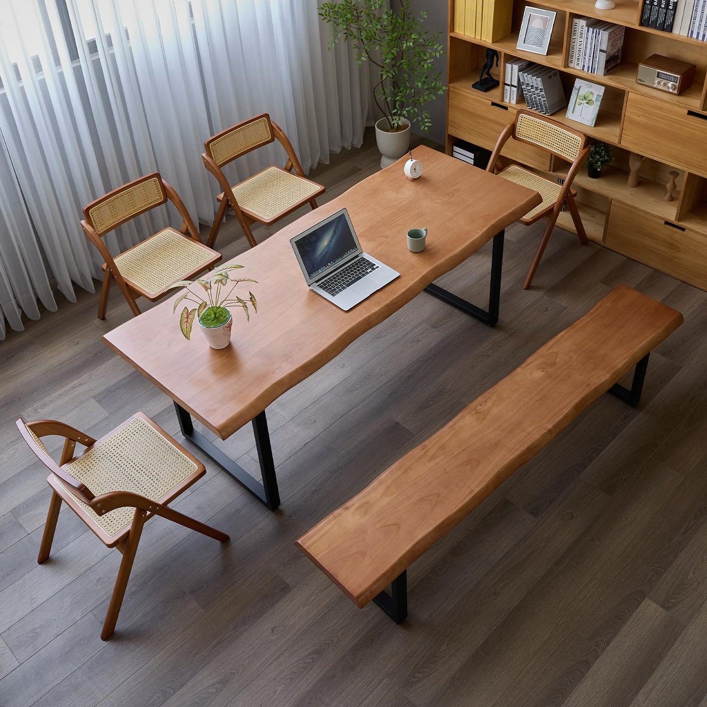 quanzhoulong Stylish Brown Wooden Long Bench with Sturdy Metal Legs – Versatile Seating for Office, Restaurant, Living Room, and Meeting Room(Brown Bench,78.7in)