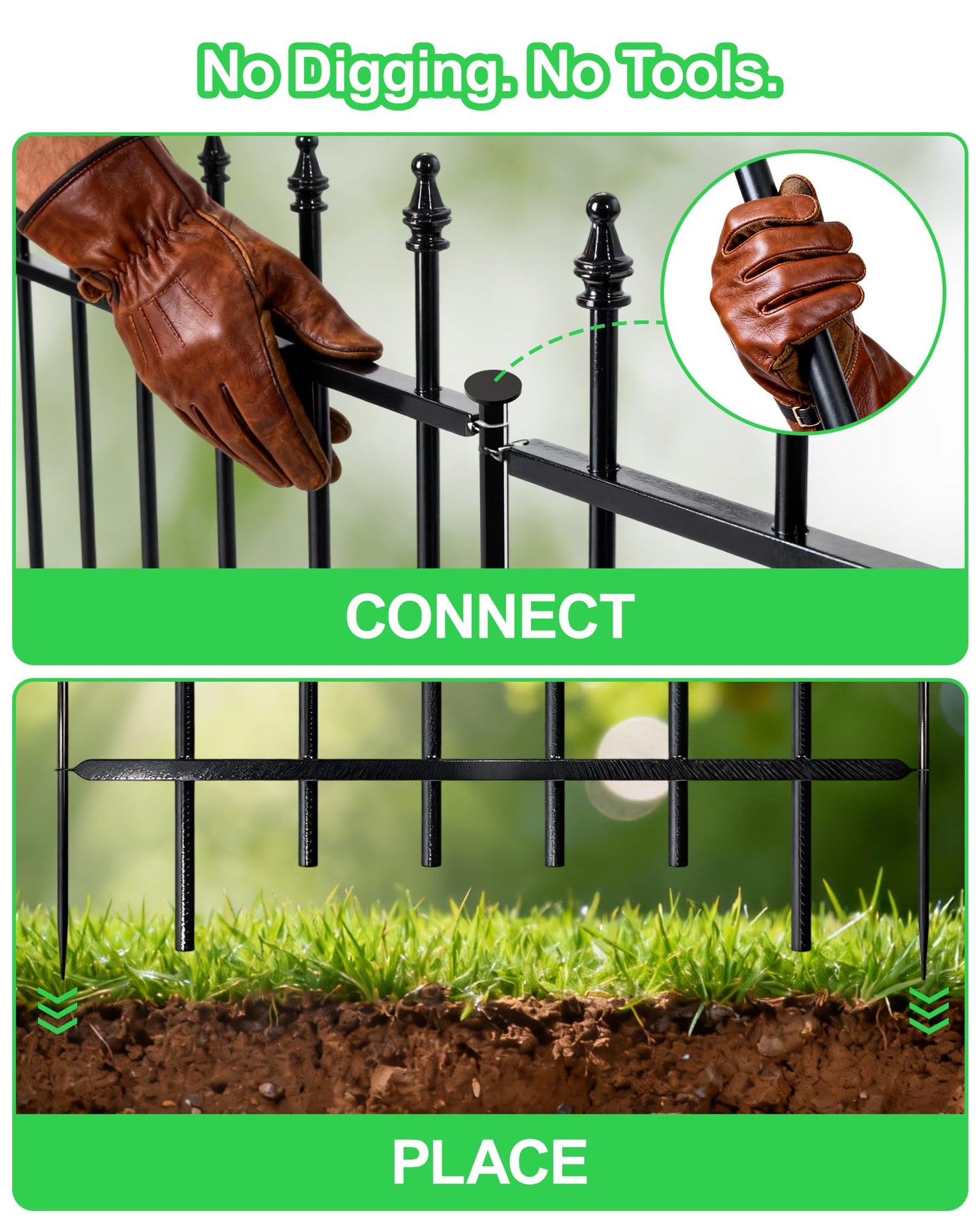 10-Panel Strong Dog Fence, 32in H x 24ft L, Thickened Hollow Iron Tubes, High-Density Metal Barrier for Yard, No Dig Temporary Fencing
