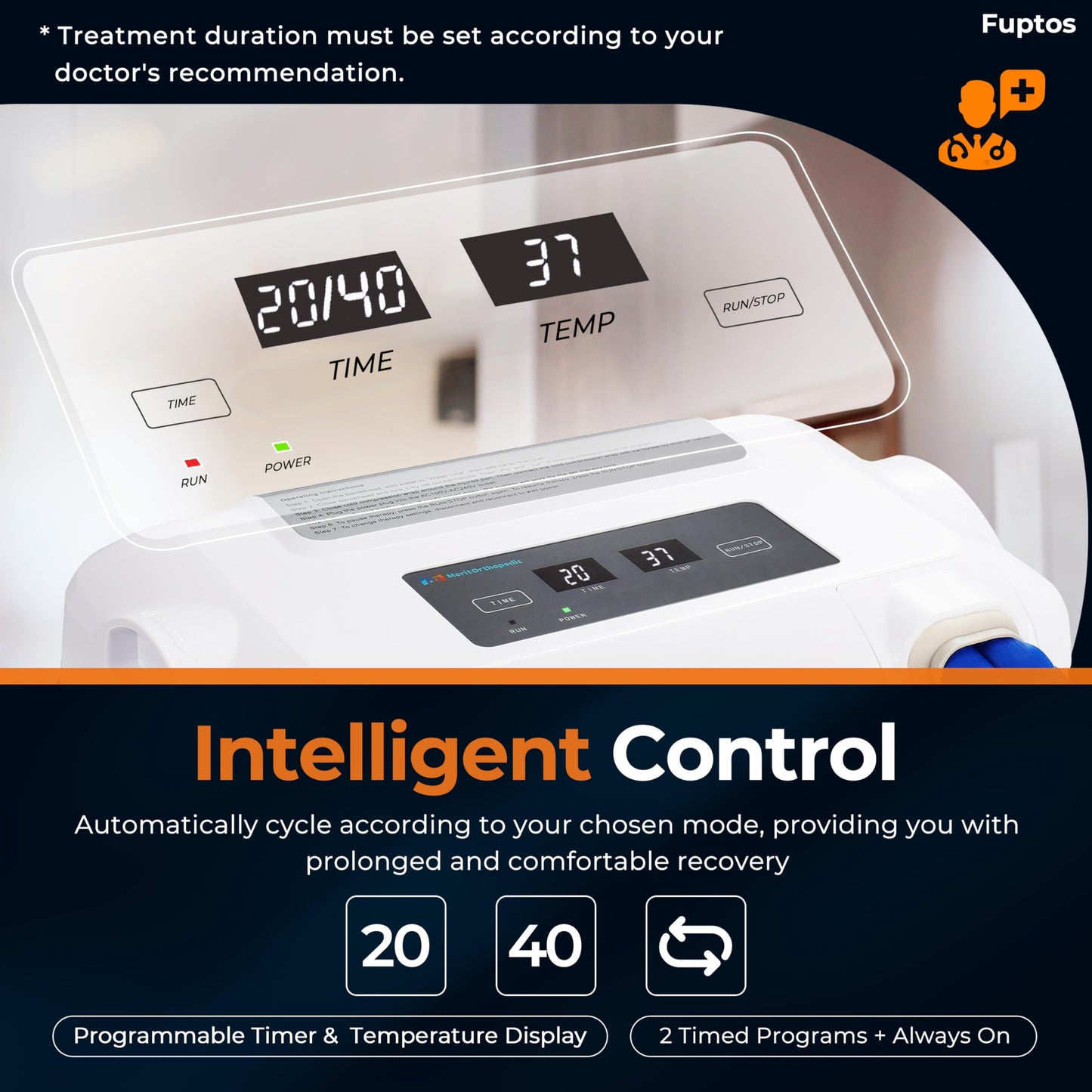 Fuptos Cold Therapy Machine for Knee & Shoulder, Pain Relief, Post-Surgery Recovery, Cryotherapy for Muscle Recovery, Sports Injuries, Digital Timer, Quiet Pump, Universal Ice Pad