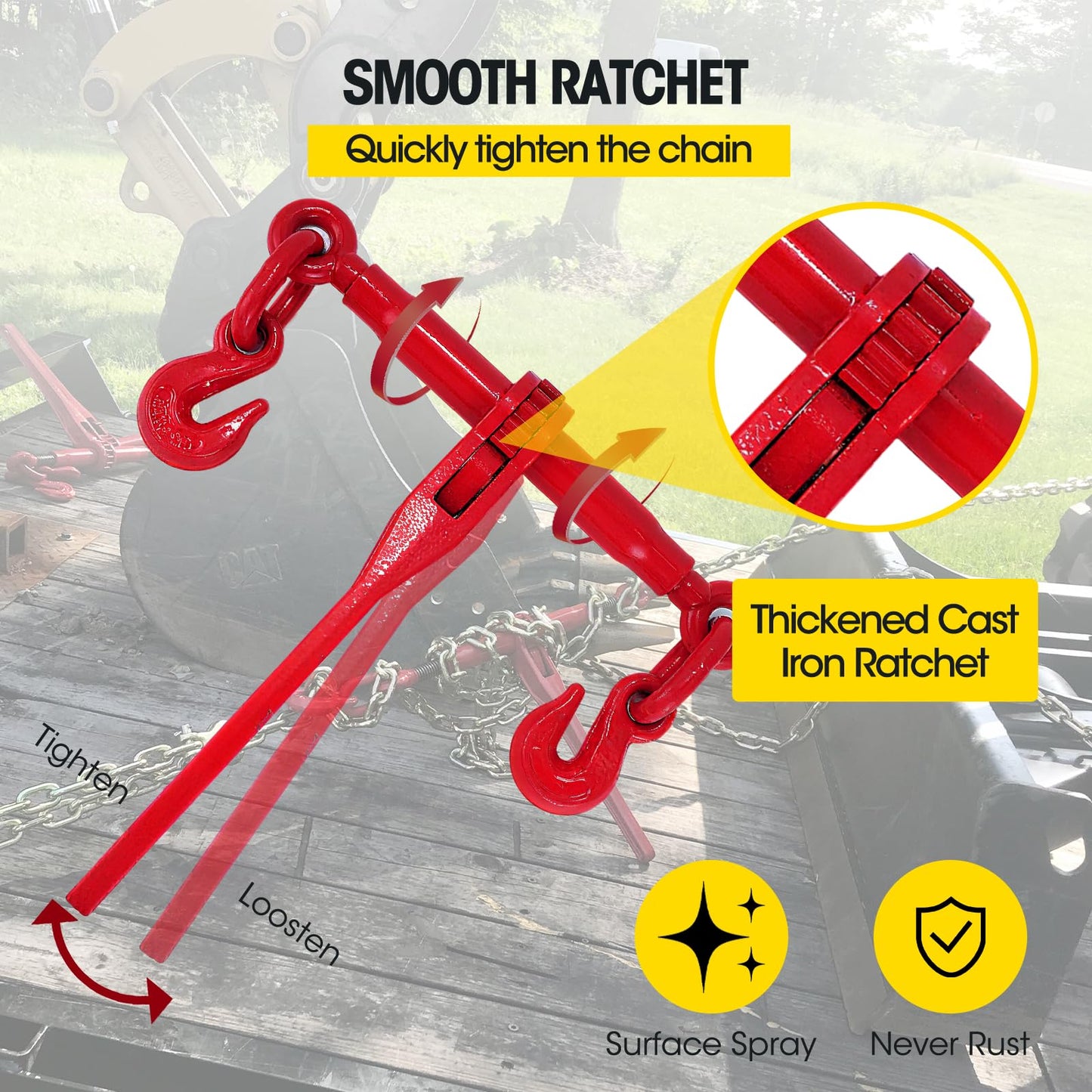 Elevango 3/8-1/2in Chain & Binder Kit, 8818lbs Strength, G80 Chains for Truck, Tie Down, Hauling, Towing