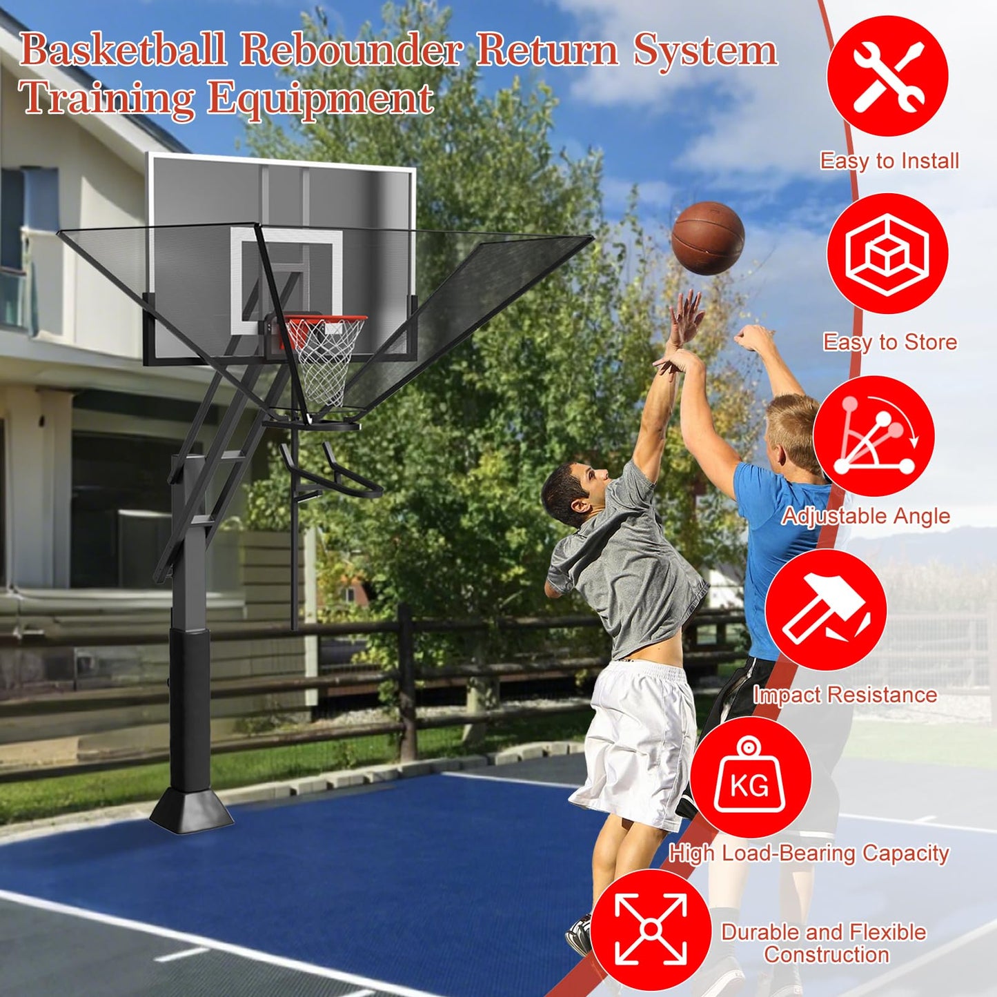 Basketball Rebounder Net Return System Machine Portable Suspended Shooting Basketball Rebounder Device Heavy Duty Basketball Training Equipment with 360°Rotating Track for Continuous Solo Practice