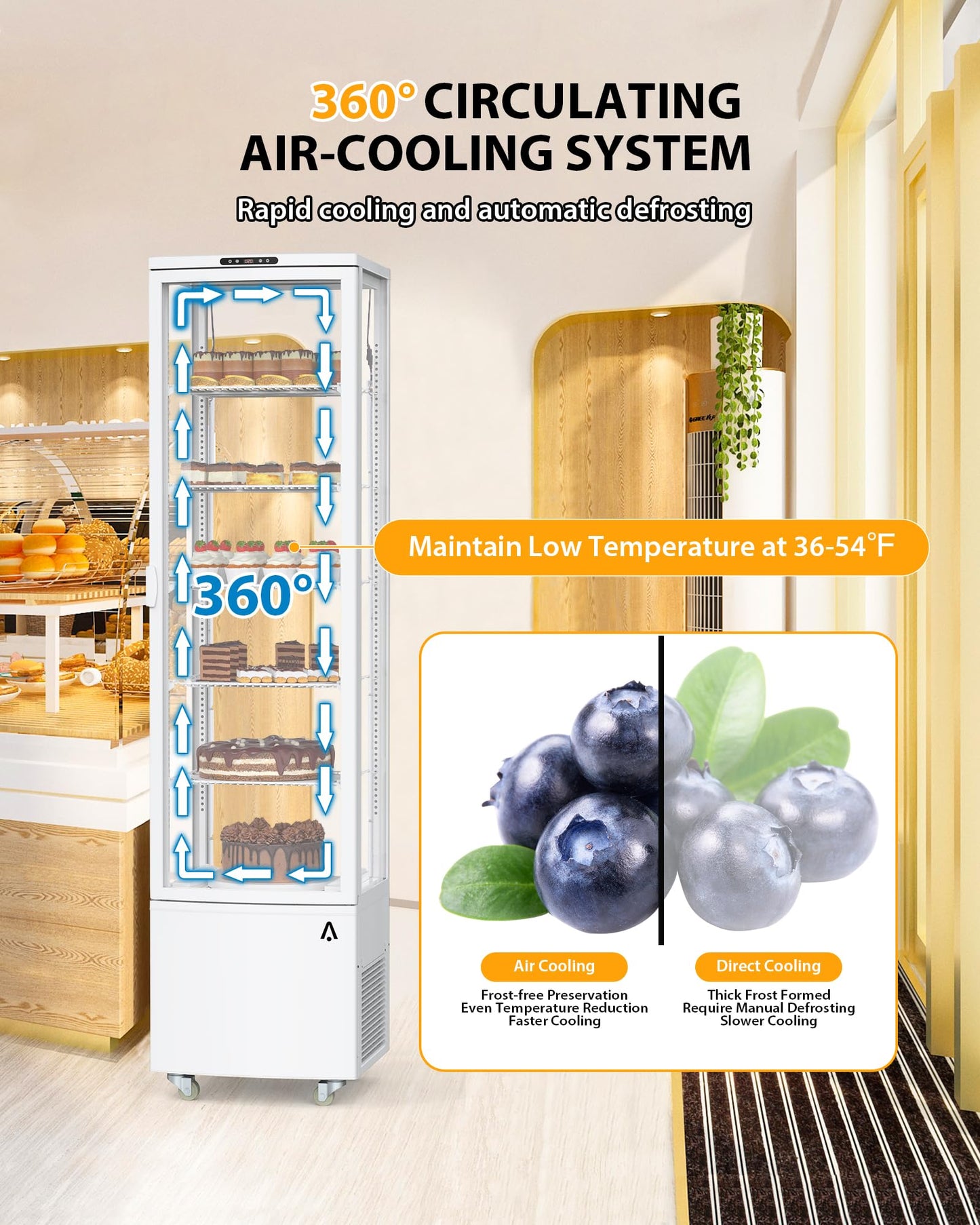 Garvee Commercial Refrigerated Display Case 10.5 Cu.Ft Freestanding Display Refrigerator with Adjustable Shelves, LED Lighting, Automatic Defrost Display Fridge for Bakery, Coffee, Supermarket