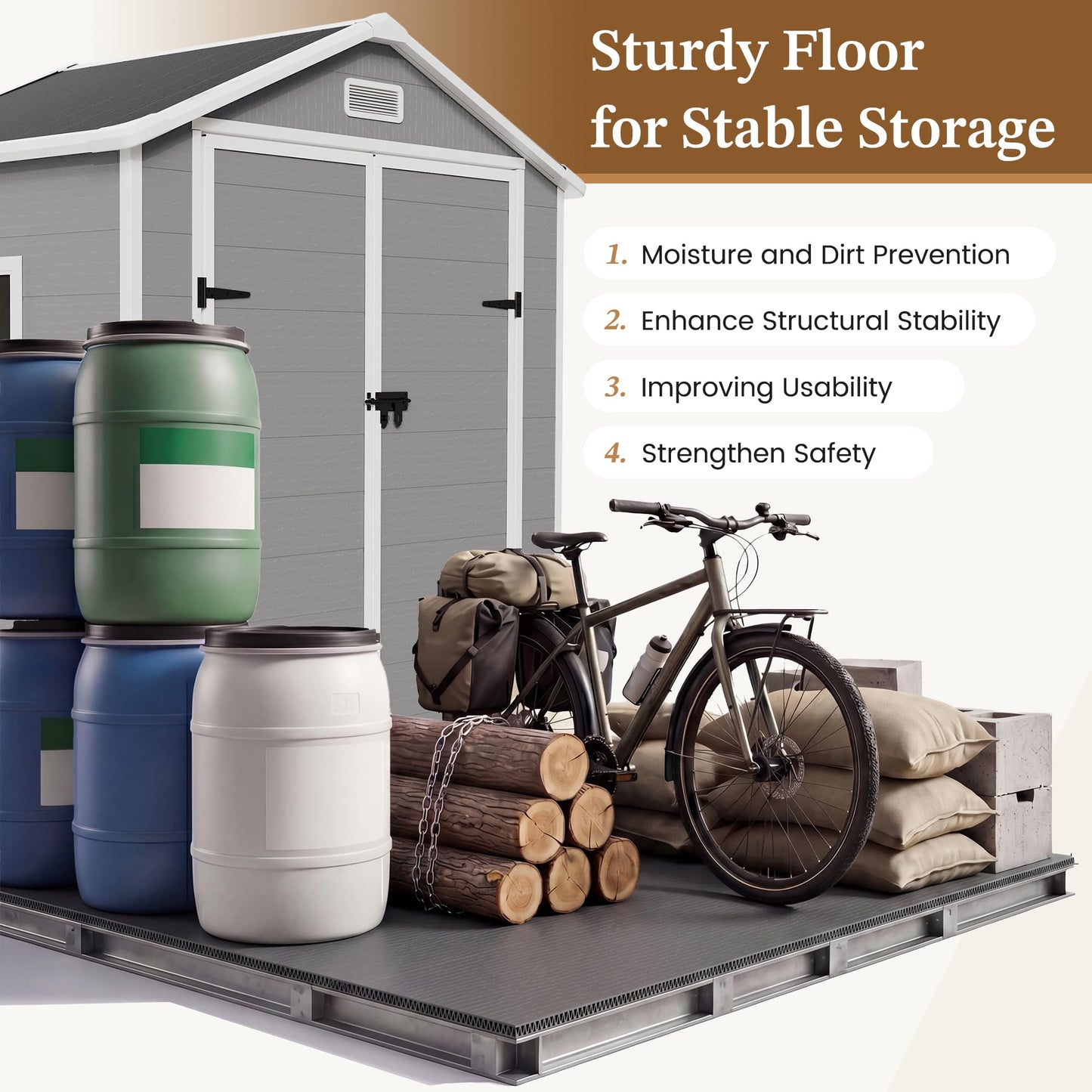 UDPATIO Outdoor Storage Shed 6x4 FT, Garden Resin Shed for Bike, Garbage Can, Tools, Outside Plastic Sheds with Floor for Backyard, Patio, Lawn, Grey & White