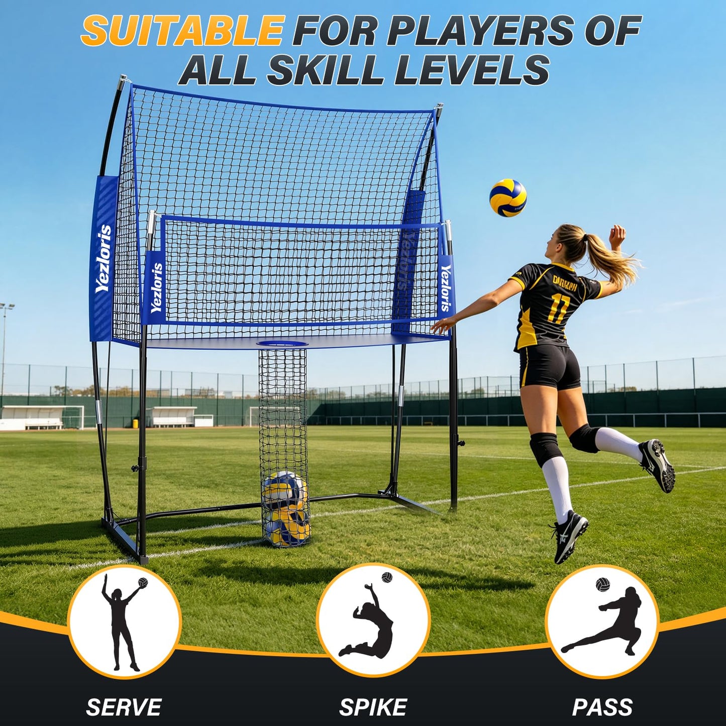 Volleyball Training Net Equipment System, Freely Adjustable 2-in-1 Volleyball Practice Net for Serve Spike Hitting Training, Stable Frame Fast Setup Portable Volleyball Net for Backyard Indoor Outdoor