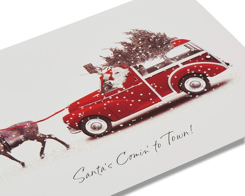 American Greetings Deluxe Christmas Cards - Festive Deer Pulling Wagon Design | 14-Count Boxed Set