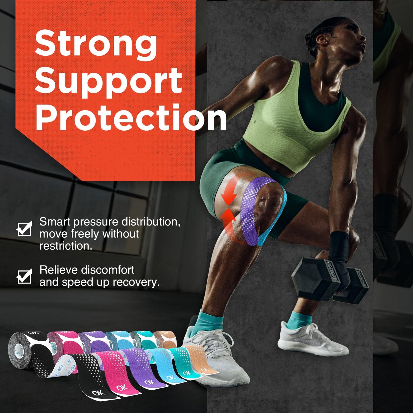OK TAPE Synthetic Kinesiology Tape Precut Strips, Waterproof Kinesiology Athletic Tape for Joint & Muscle Support, Reflective and Durable Tape, 2in×16.4ft Roll 20PCS | Pink