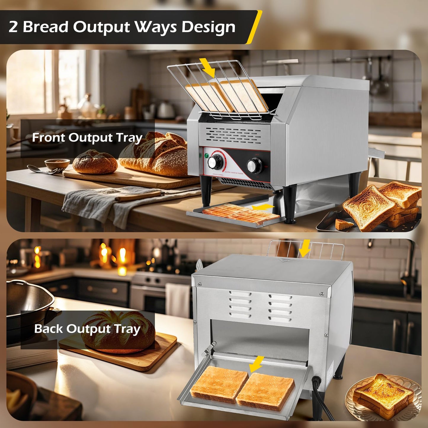 Dyna-Living Commercial Toaster 300 Slices/Hour Conveyor Toaster Commercial 1900W Heavy-duty Stainless Steel Rotating Toasters Oven for Restaurant, Conveyor Belt Toasters for Bun, Bagel, Bread