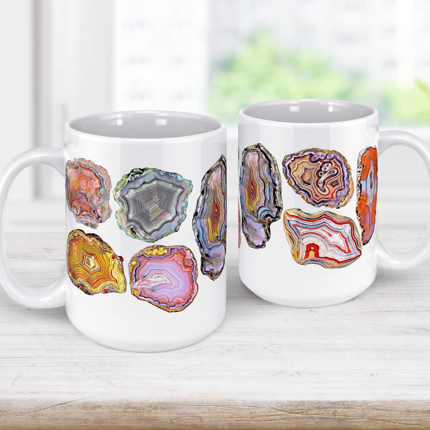 Agate Geode Slice Watercolor Ceramic Coffee Mug, 11 or 15 oz