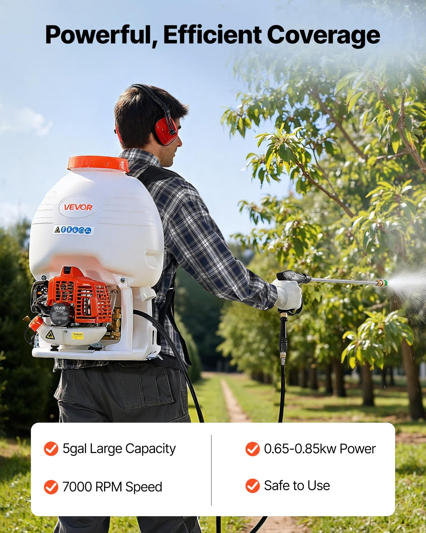 VEVOR Gas Powered Backpack Sprayer, 26.5CC 0.9HP Engine, Garden Sprayer with 5 Gallon Tank, Large Area Coverage, Lawn Spraying Machine with 24 in Wand & Nozzles for Efficient Gardening & Farming