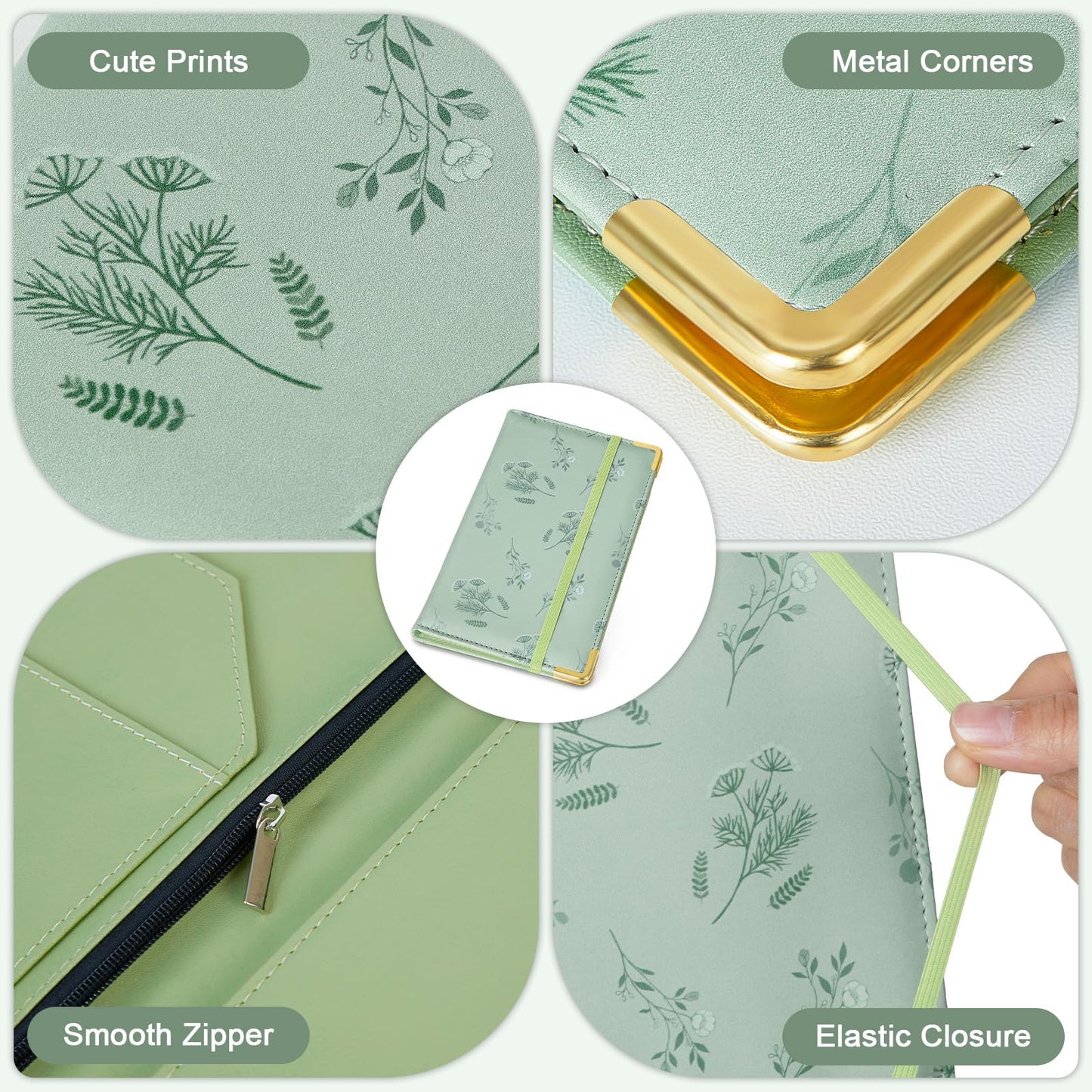 Server Book, Faux Leather Server Books for Waitress, Cute Servers Book with Zipper Pocket & Pen Holder, Serving Books Fits Servers Apron, Sage-Green