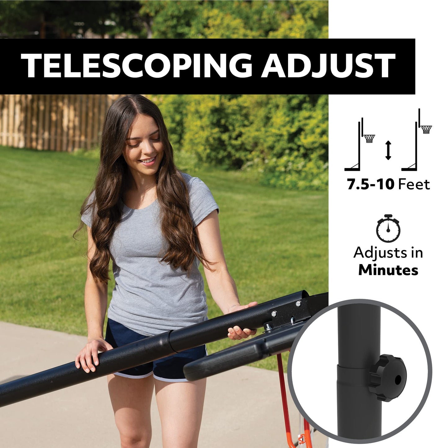 Lifetime Portable Outdoor Basketball Hoop, 44 Inch Backboard, 7.5-10 Ft Telescoping Adjustable Height System