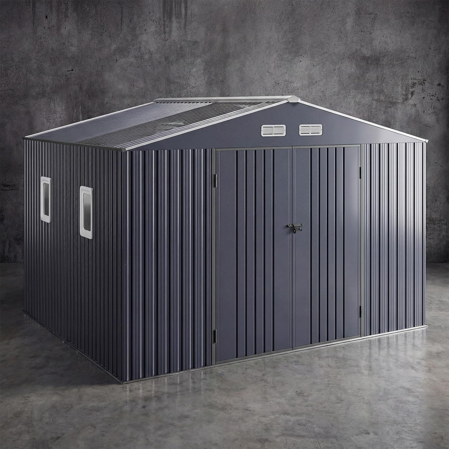 WACASA 10x10 FT Metal Shed with Base Frame Floor Kit | Heavy-Duty Military-Grade 20-Gauge Reinforced Frame with Powder Coating | 50 PSF Snow Load & 120 MPH Wind Rated | Skylight Tiny House Building