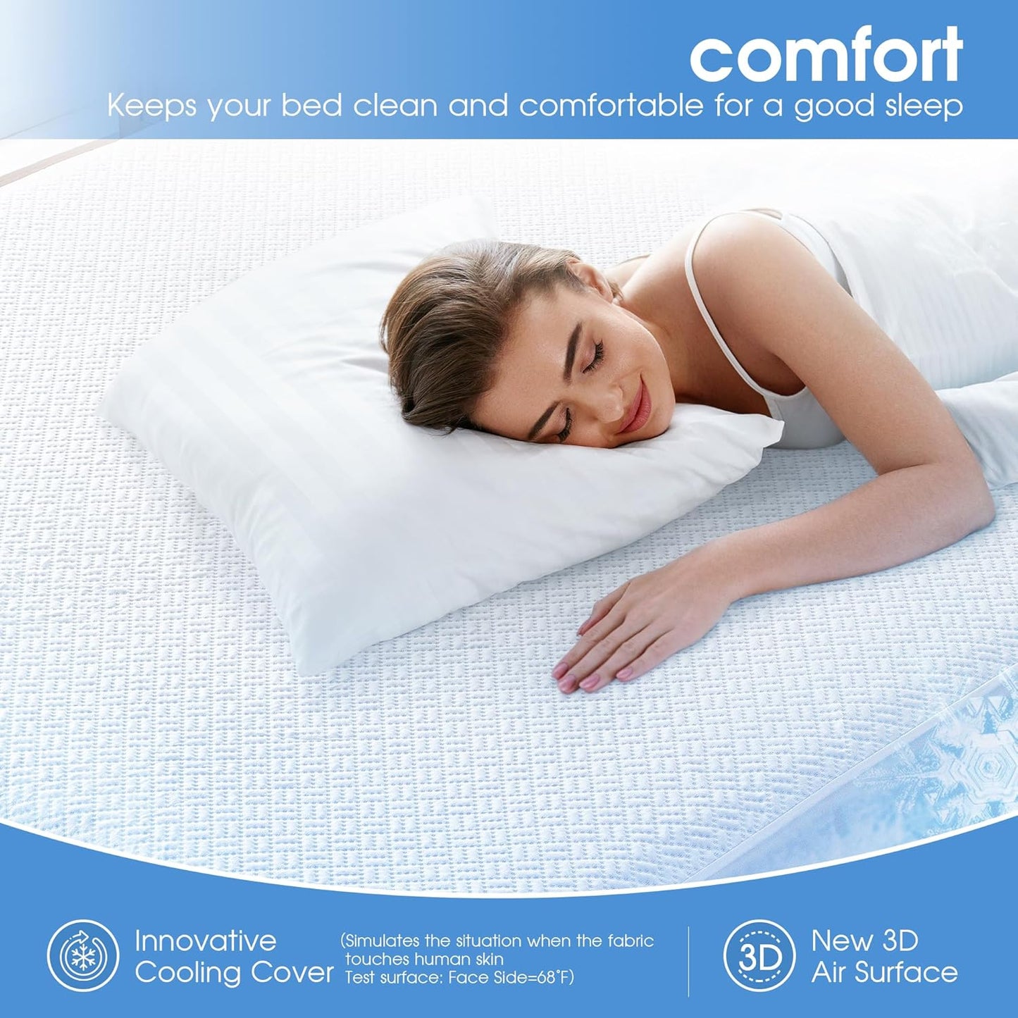 Skiennix Cooling Waterproof Mattress Protector - Soft, Breathable Queen Size Cover for Deep Pocket (8''-21'')