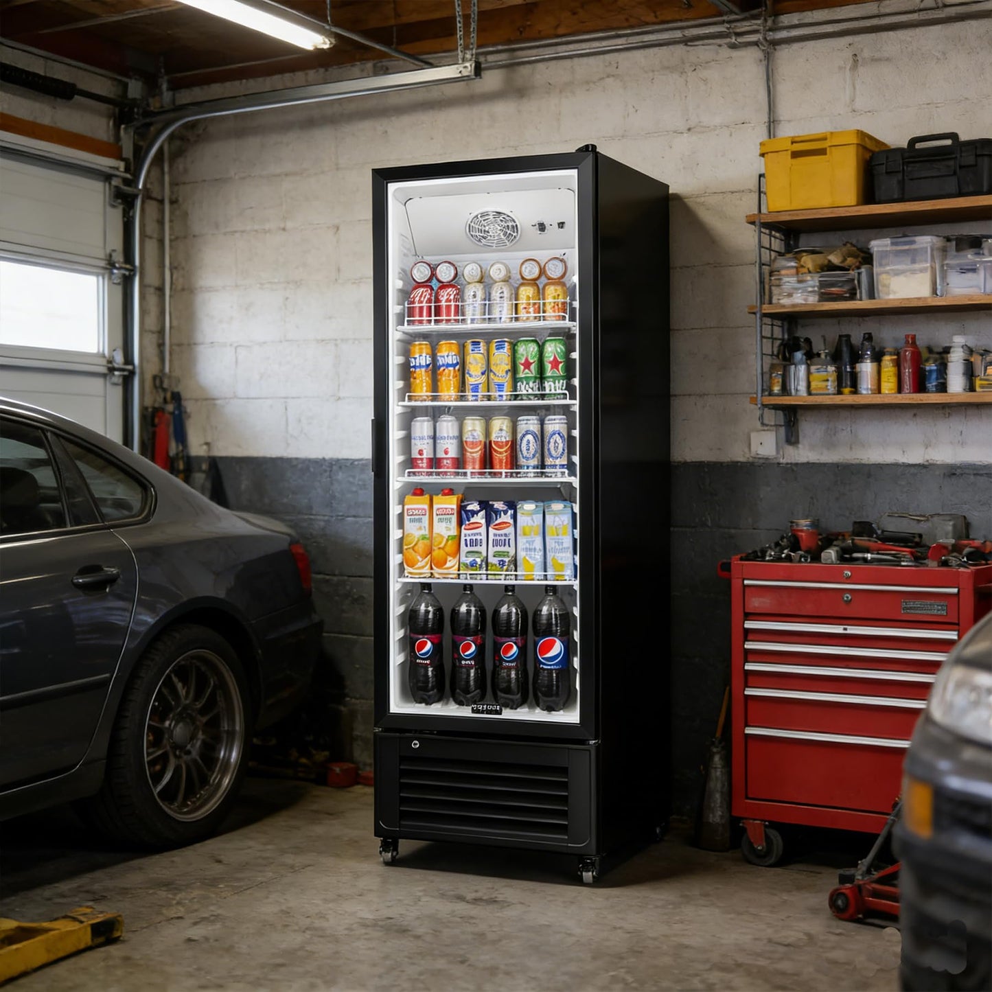 BODEGACOOLER Commercial Beverage Refrigerator, 290L Display Fridge with Soft LED Light, 264 Cans & 120 Bottles Commercial Merchandiser Refrigerator For Kitchen, Home,Office,Garage,Gym,Shop,Man cave