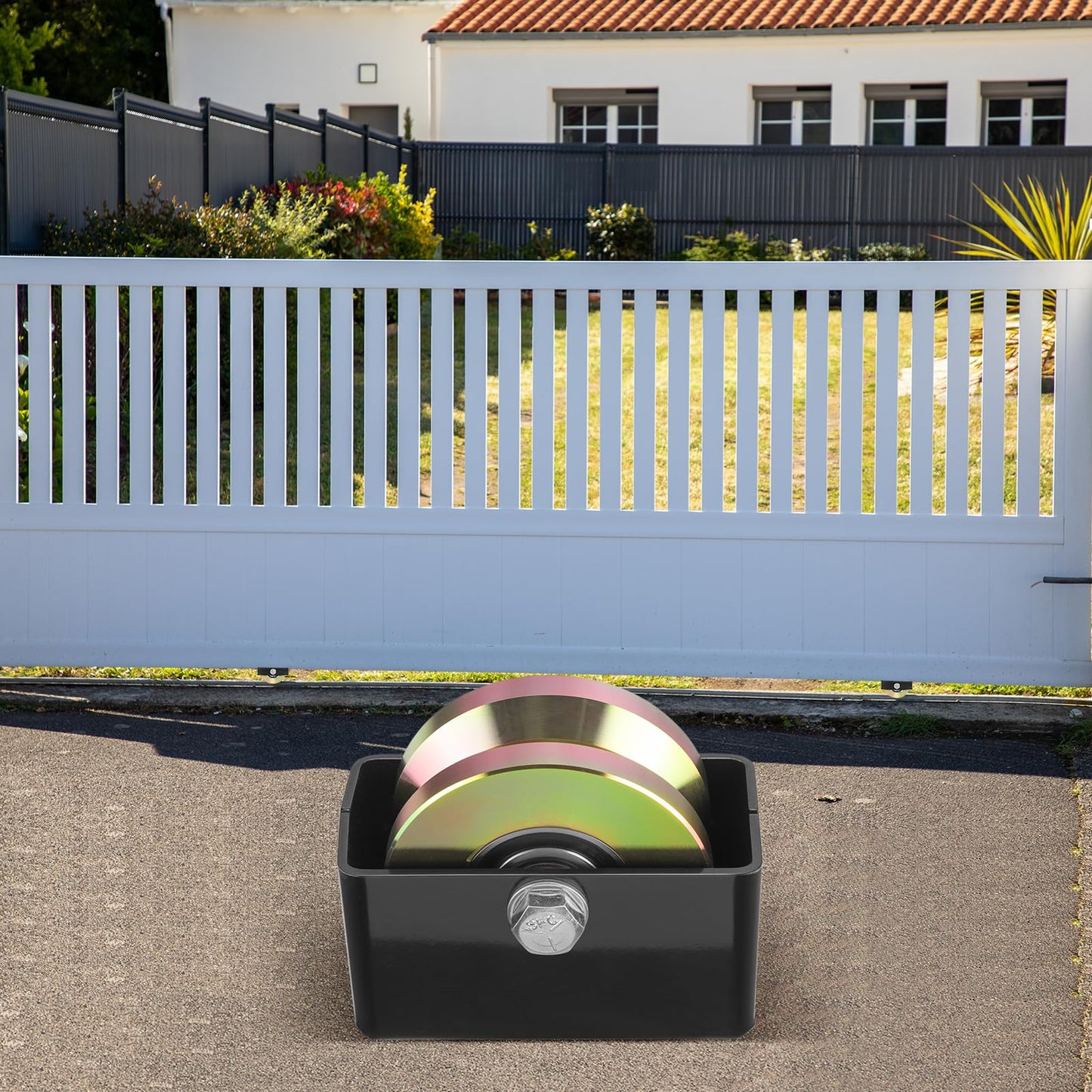 Soiiw 4" V Groove Sliding Gate Rollers Wheel 2 PCS Slide Wheels 1-3/4" Width 45# Solid Steel with Welded Bracket Double Bearing 3000 Lbs Capacity for Driveway Fence & Industrial Sliding Gates