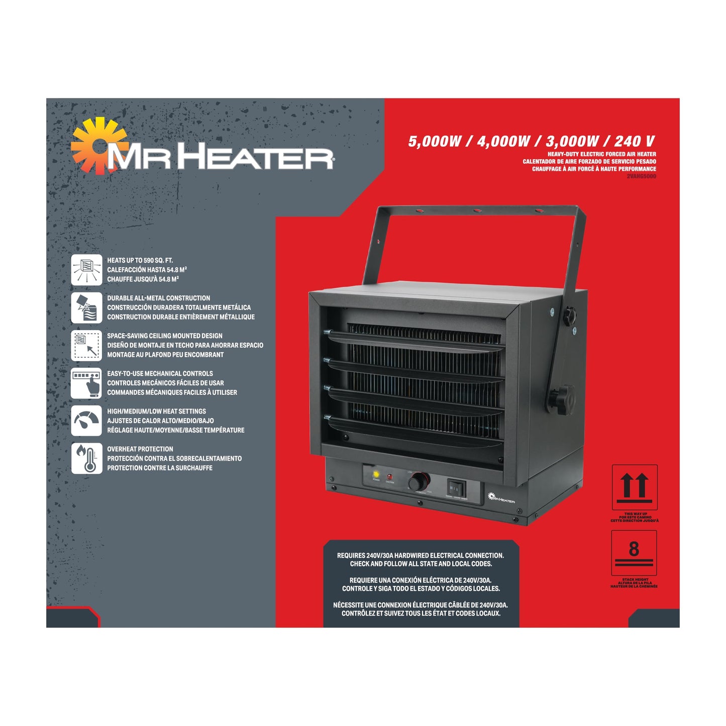 5,000/4,000/3,000W 240V Ceiling Mount Garage Utility Heater