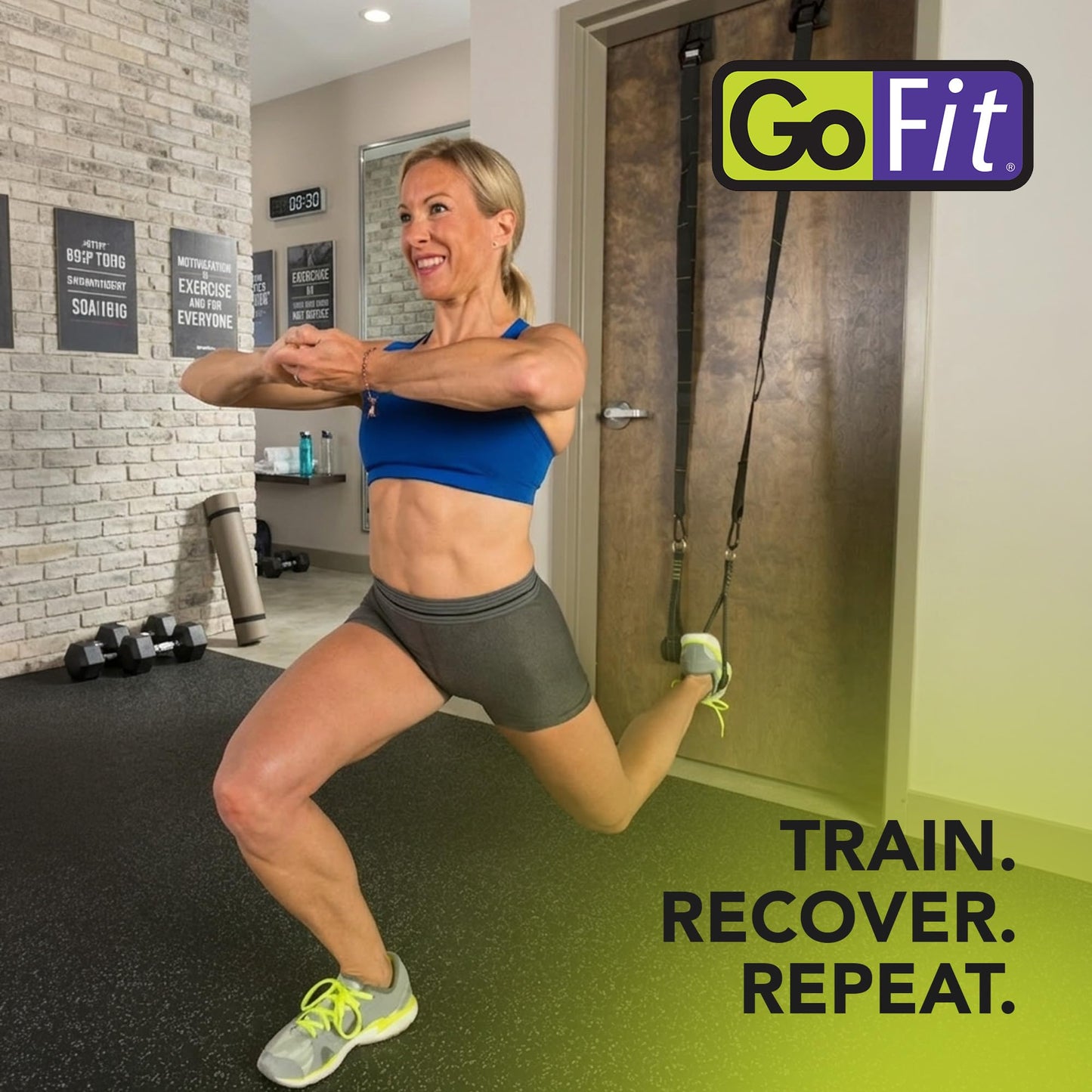 GoFit Gravity Straps Suspension Trainer with Exercise Manual, Adjustable Bodyweight Training System with Handles and Anchoring Strap for Full Body Strength and Stability Workouts