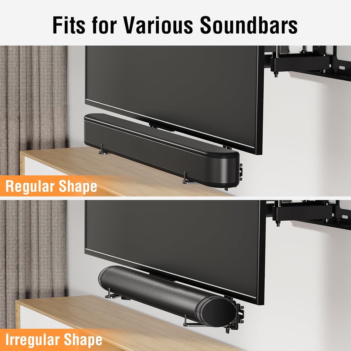ELIVED 6.5" 17.7" 15 Lbs, YD5011 Soundbar Mount Under TV, Sound Bar TV Mounting Bracket with Holders Swivel to fit