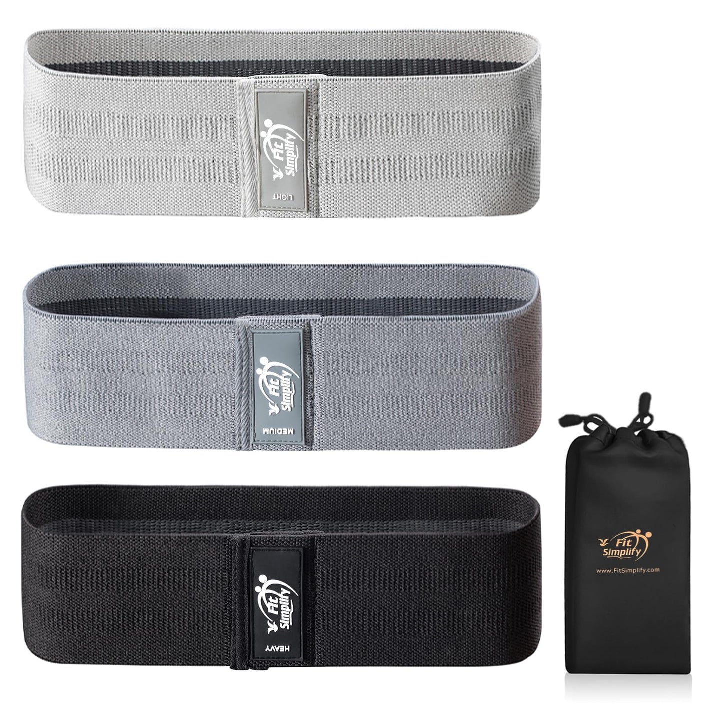 Fit Simplify Non Slip Fabric Resistance Hip Cloth Bands, Set of 3