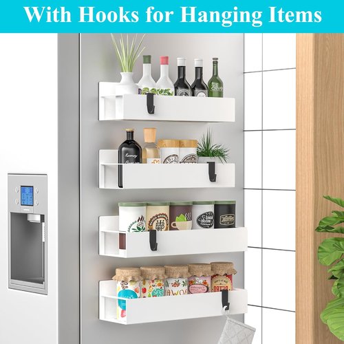 HuggieGems Magnetic Spice Storage Rack - 4 Pack Organizer for Refrigerator & Oven | White
