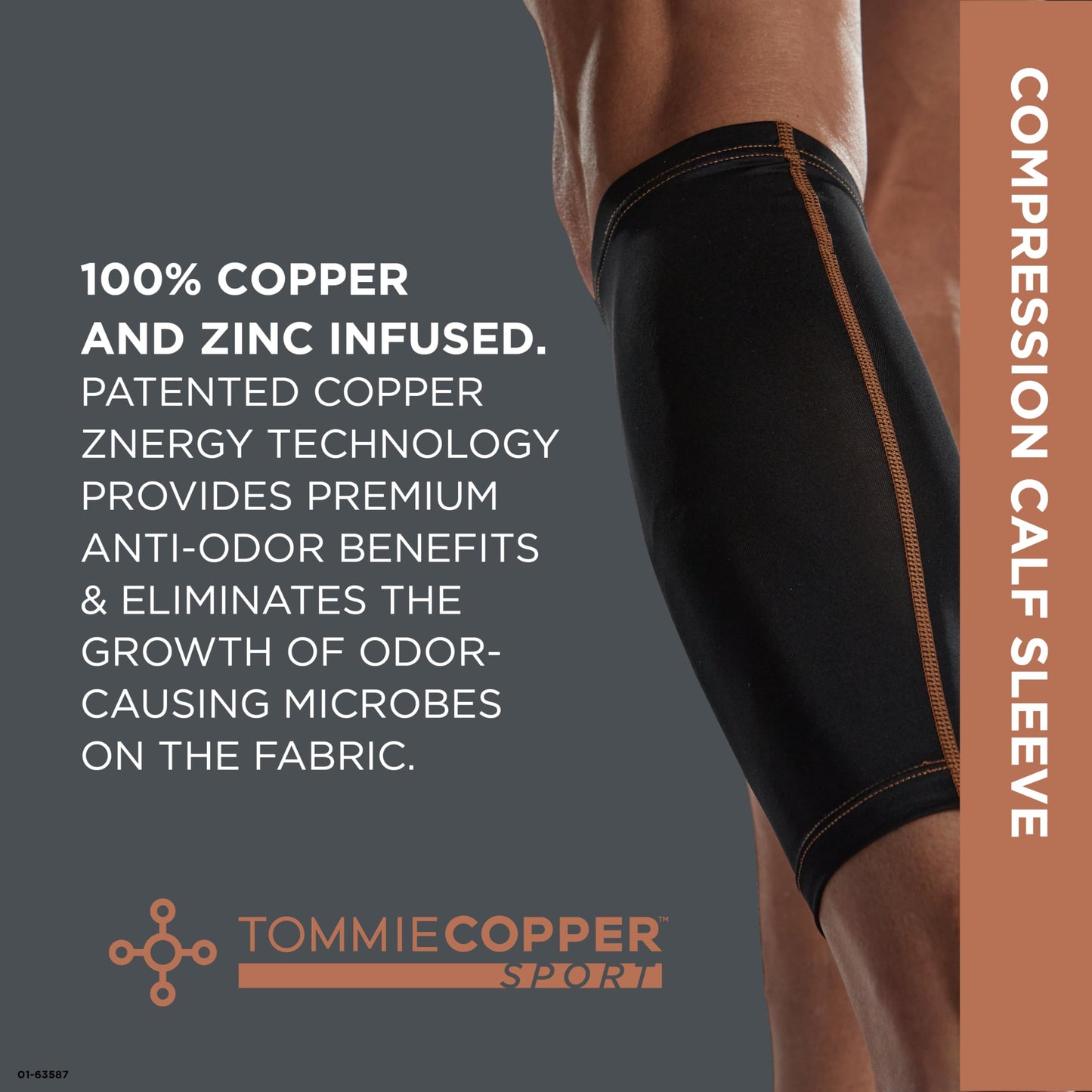 Tommie Copper Calf Compression Sleeve (S/M, Black), 15-20 mmHg, 4D Stretch & Non-Slip Fit for Targeted Support, Patented Copper Znergy Fabric, Anti-Odor Benefits, Breathable Design