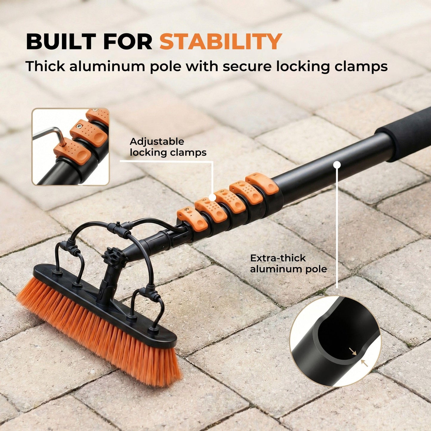 Briliantwerk Solar Panel Cleaning Brush with 20 ft Extension Pole – Water Fed Pole Brush with Soap Dispenser for Solar Panels, Windows & Siding – Heavy Duty, Streak-Free Solar Cleaning Kit