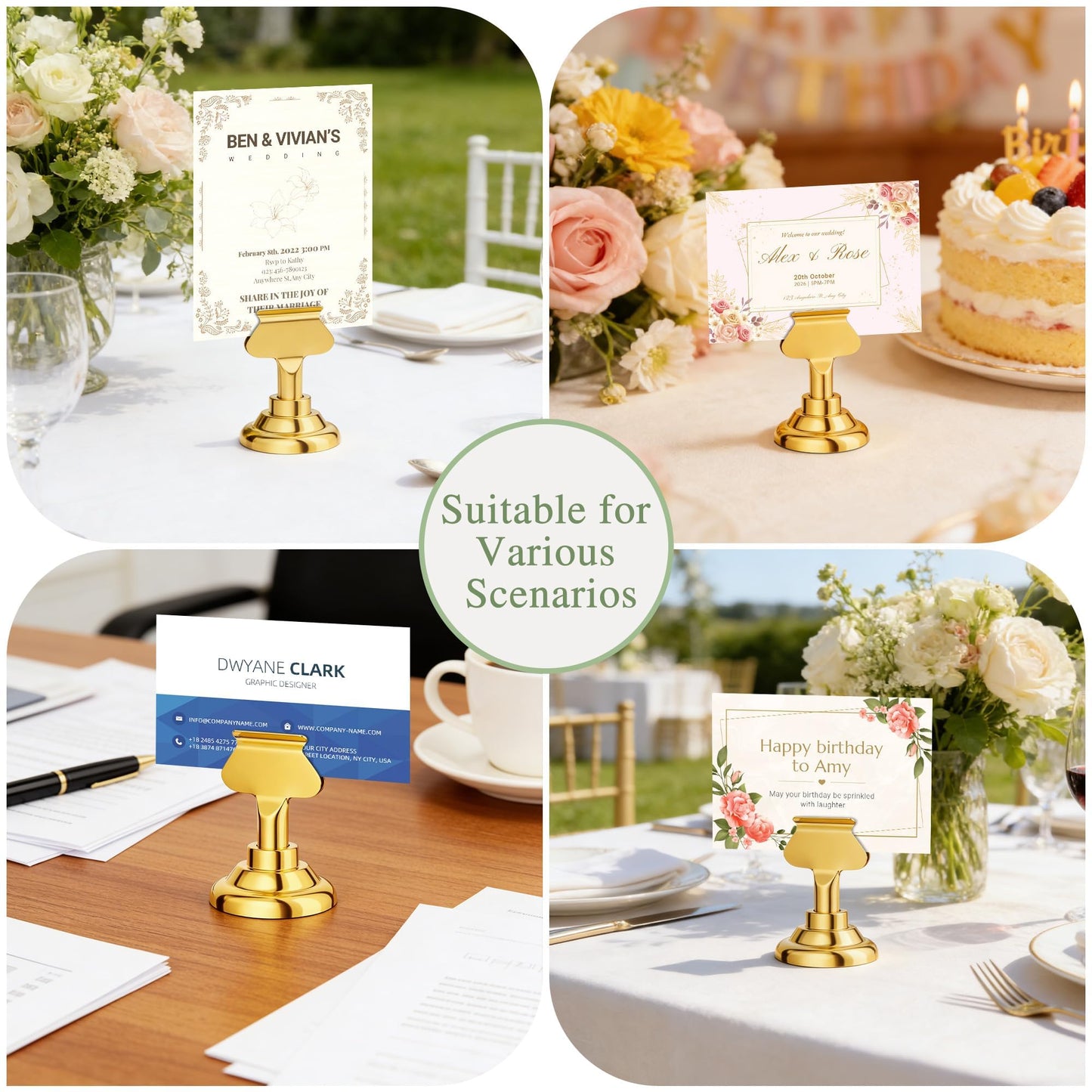 Urban Deco 36 Pieces Table Card Holder Place Card Holders 1.7 inches Gold Steel Card Holders for Photos, Food Signs, Memo Notes, Weddings, Restaurants, Birthdays(Gold 36PK)