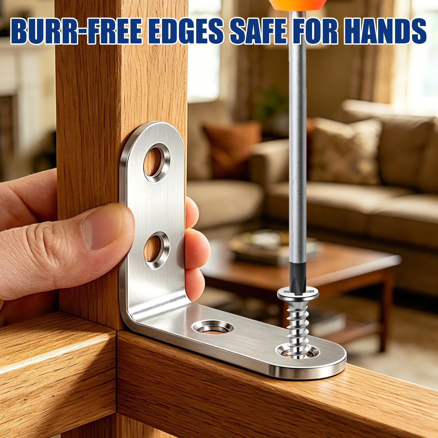20 Pack L Bracket Corner Brace Kit, 2 Sizes Stainless Steel L Brackets for Wood Shelves, 90 Degree Right Angle Bracket with 60 Screws, Small Metal Corner Brackets for Furniture Cabinet Drawer Chair