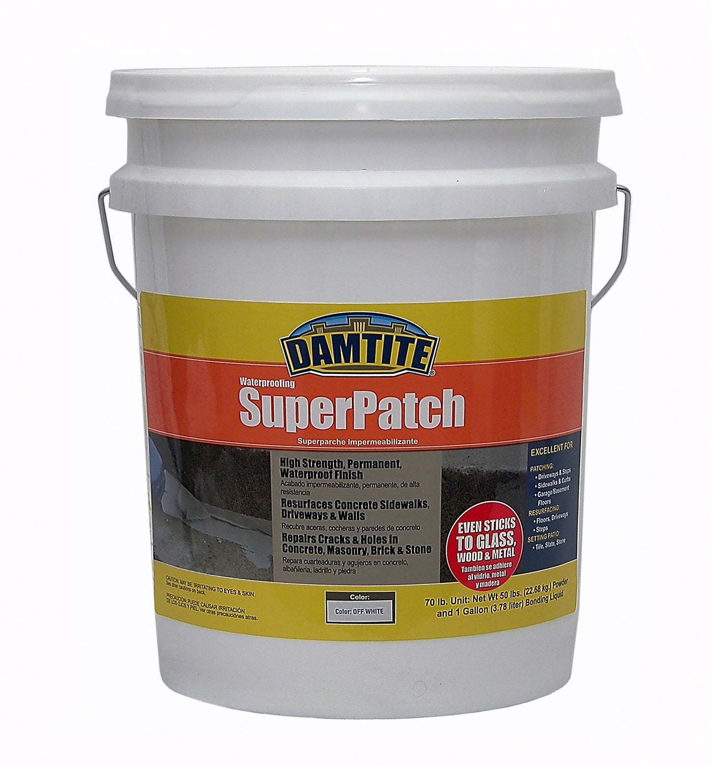 DAMTITE Waterproofing SuperPatch, Resurfaces & Repairs Cracks/Holes in Concrete, Masonry, Brick & Stone, High Strength Permanent Waterproof Finish (Off White, 70lb)