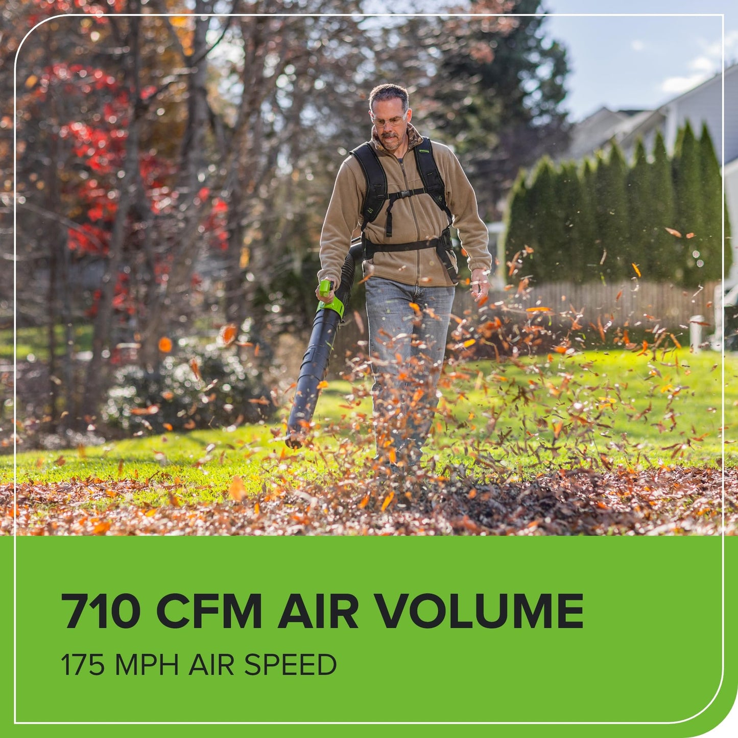 Greenworks 40V (710 CFM / 175 MPH) Brushless Backpack Blower, High Power for Wet Leaves, Heavy Debris, Gravel and Driveway Snow, Includes (2) 5.0Ah HP Batteries & 4A Dual Charger