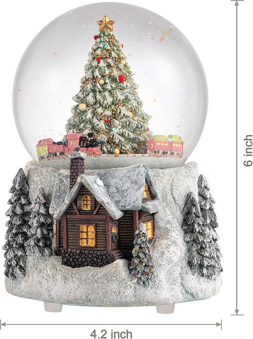 MG-7282 Automatic Revolving Train Snow Globe - 4-Inch with Color Changing Light & 'O Christmas Tree' Tune