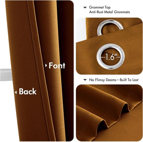 MIULEE Blackout Curtains - Gold & Brown Thermal Insulated Drapes | 84-Inch Grommet Panels for Noise Reduction & Light Blocking