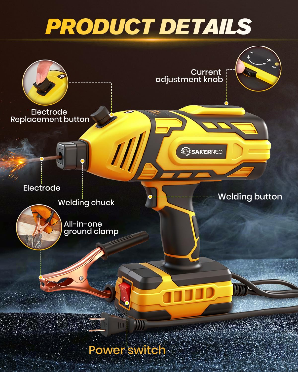 SakerNeo Portable Handheld Welding Machine 110V with IGBT Inverter, 5-Level Adjustable Current 20-120A, Compact Lightweight Design for Stick Welder, DIY Projects, and Professional Use (YELLOW)