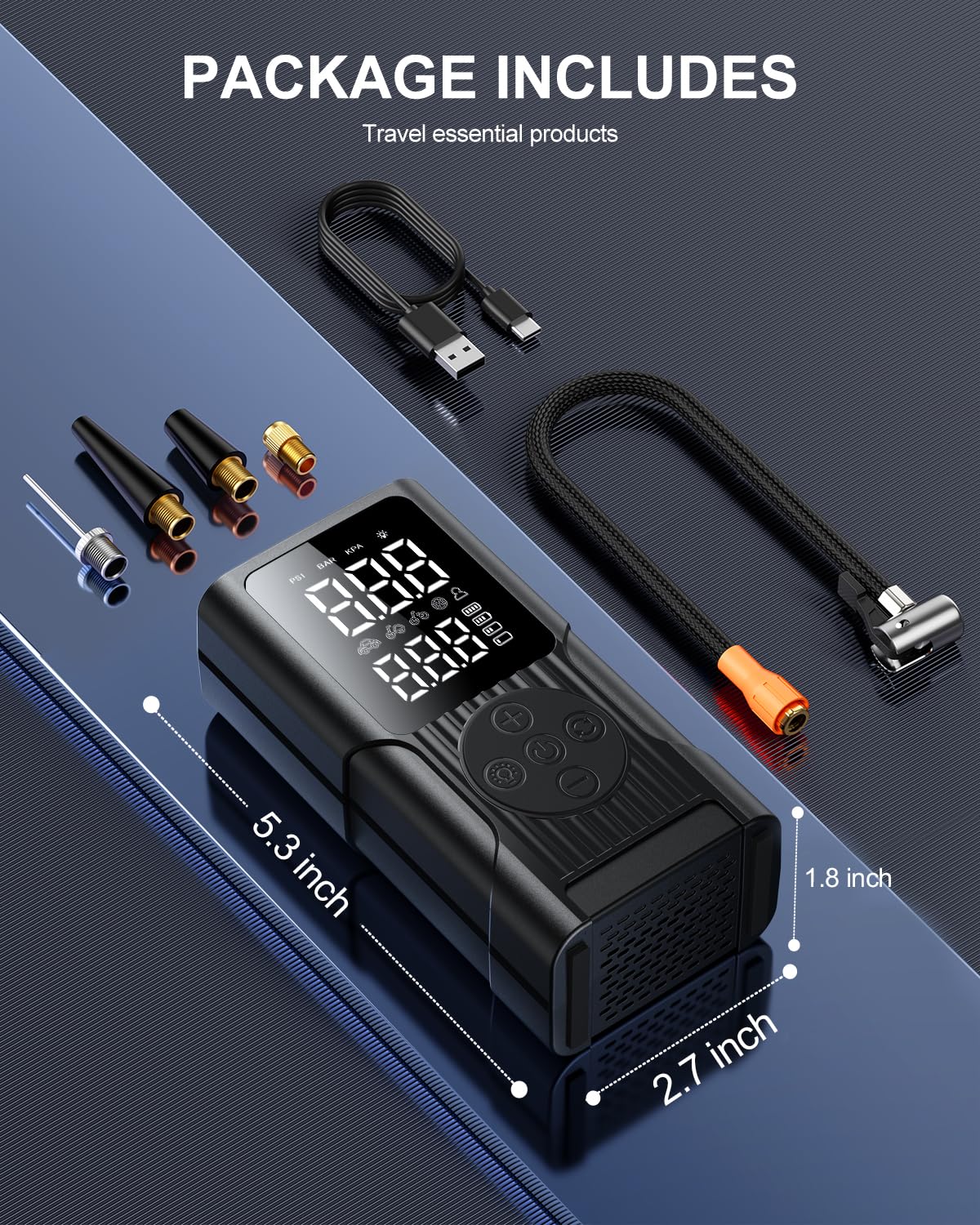 QQVVKK Tire Inflator Portable Air Compressor - 150PSI Cordless Air Pump for Car Tires, 3X Faster Electric Bike Pump with Digital Gauge & Auto Shut Off, LED Light, Power Bank