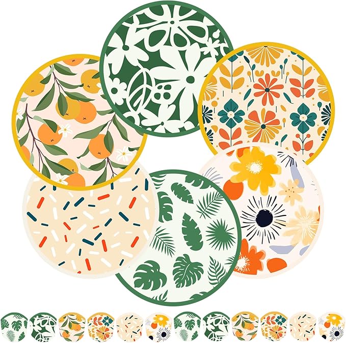 Mototo Foldable Flying Disc Fans, 30PCS Foldable Disc Fan 8 Inch Pop up Round Collapsible Hand Fan Bulk with Pouch for Women Purse Travel Beach Game Wedding Party Favor Decoration, 6 Abstract Style
